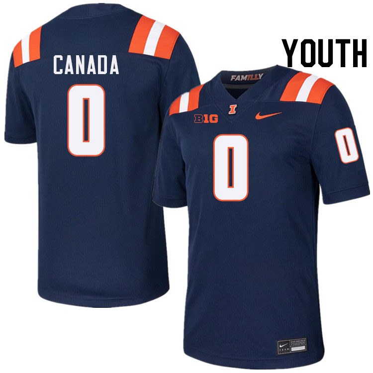 Youth #0 Chase Canada Illinois Fighting Illini College Football Jerseys Stitched-Navy